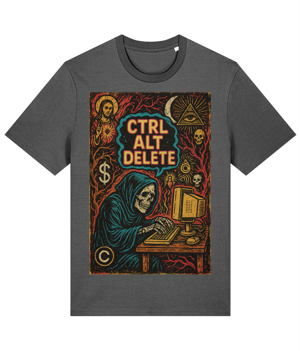 CTRL ALT DELETE Graphic T-Shirt | Dark Humor Skeleton Hacker Tee