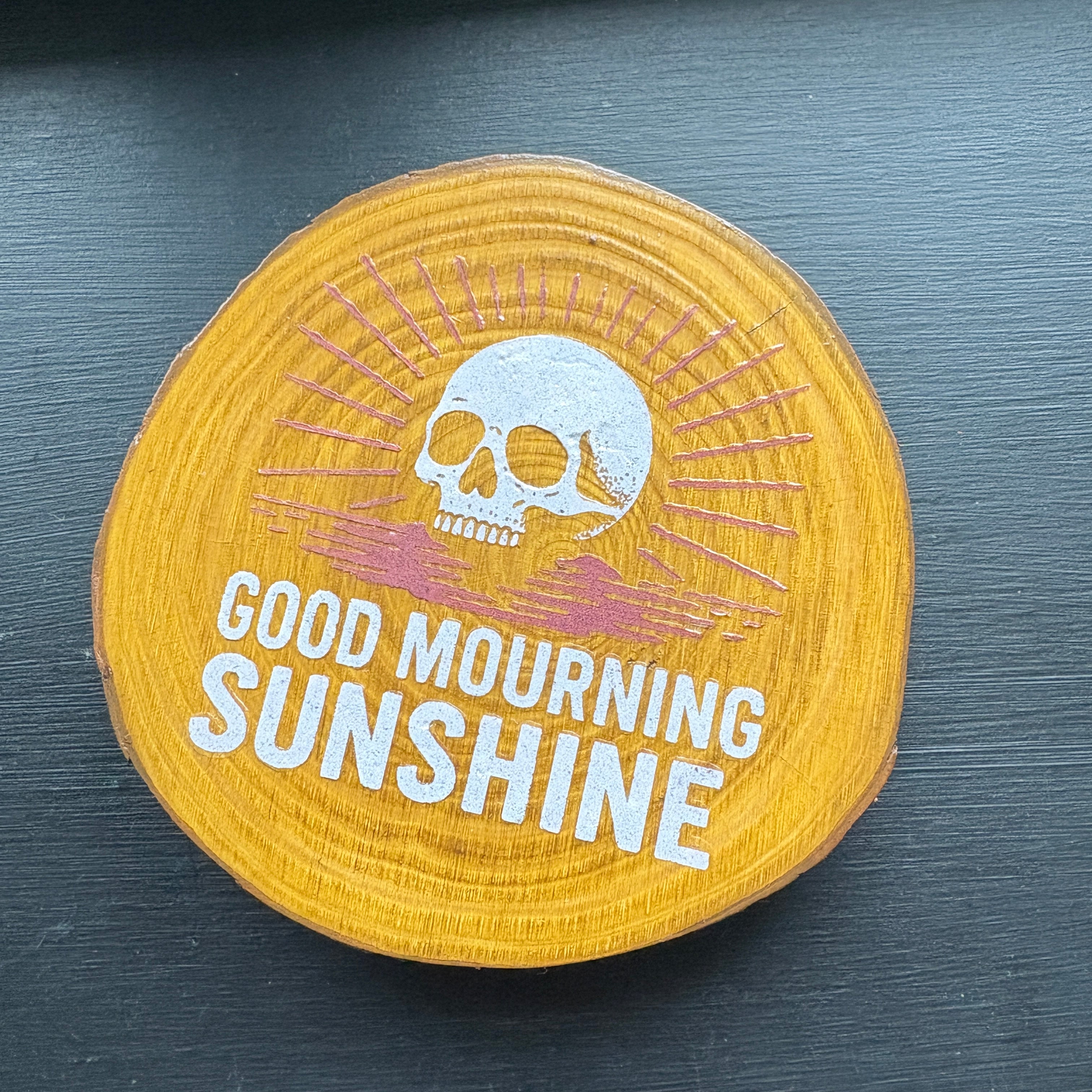 Handmade Gothic Printed Coasters | Natural Pine Wood | Unique Dark Humour Design