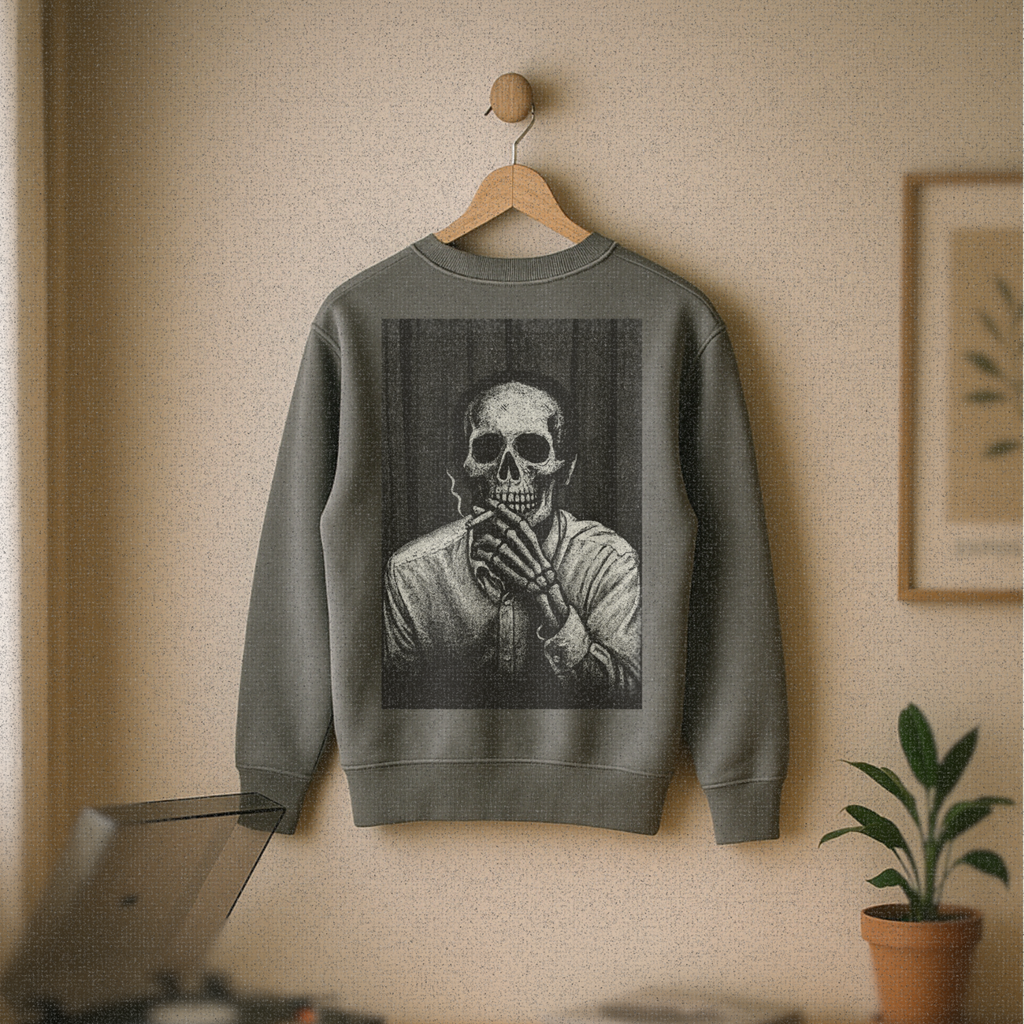 Smoking Skull Sweatshirt – Unisex Relaxed Fit Crewneck | Arctic Monkeys Inspired