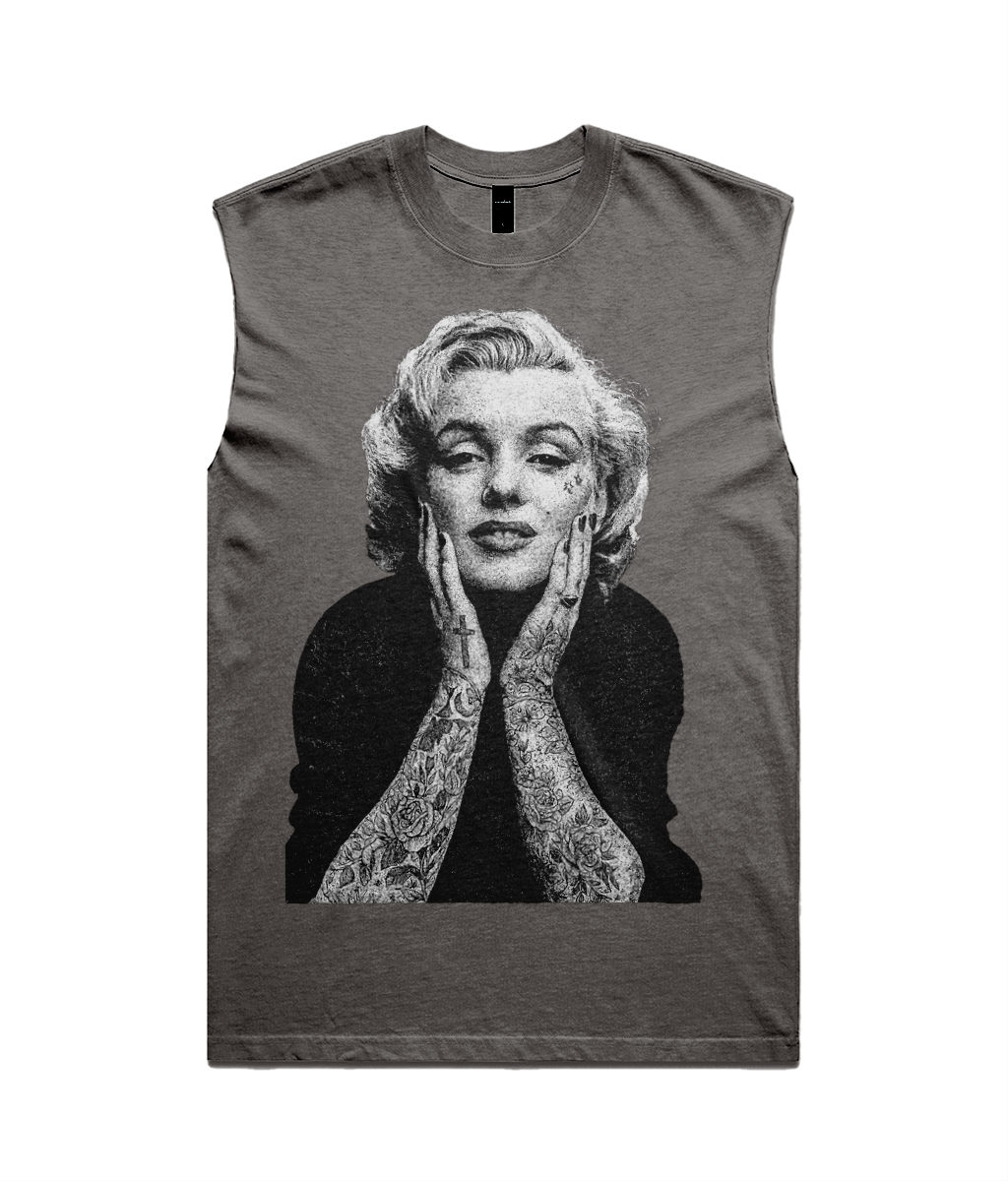 Tattooed Marilyn Monroe Oversized Sleeveless Tank – 100% Cotton Boxy Fit