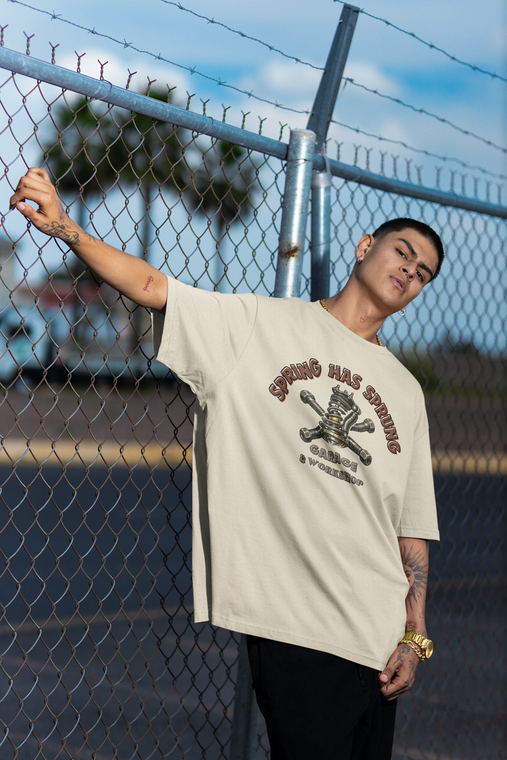 Spring Has Sprung Oversized T-Shirt | Heavyweight Beige Garage Graphic Tee