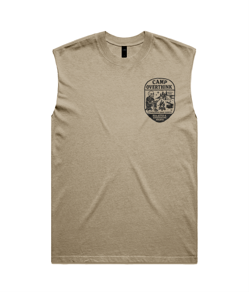 Camp Overthink Heavy Faded Khaki Tank Top - Existential Nights
