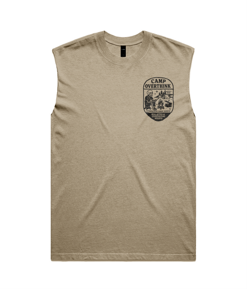 Camp Overthink Heavy Faded Khaki Tank Top - Existential Nights