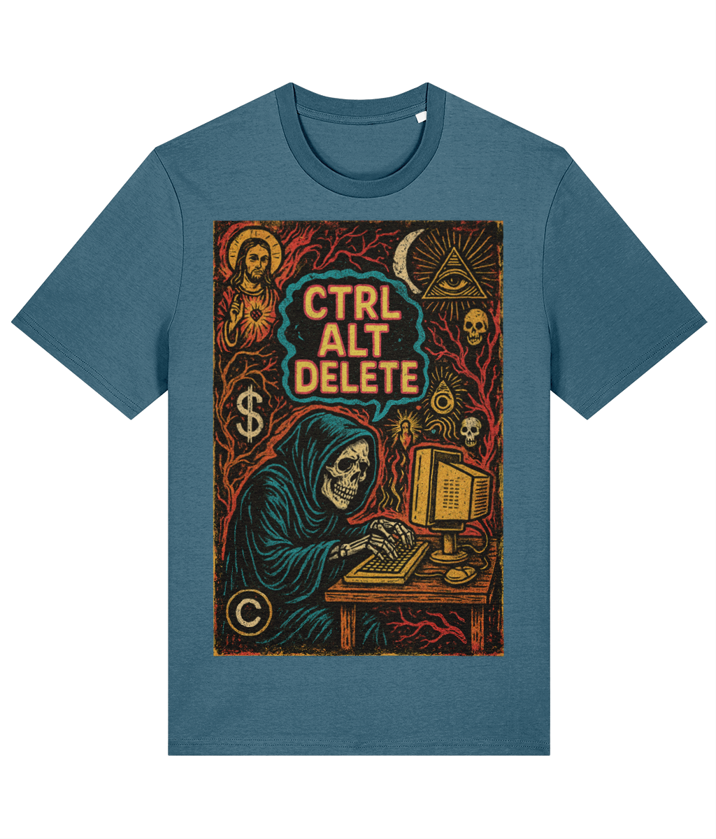 CTRL ALT DELETE Graphic T-Shirt | Dark Humor Skeleton Hacker Tee