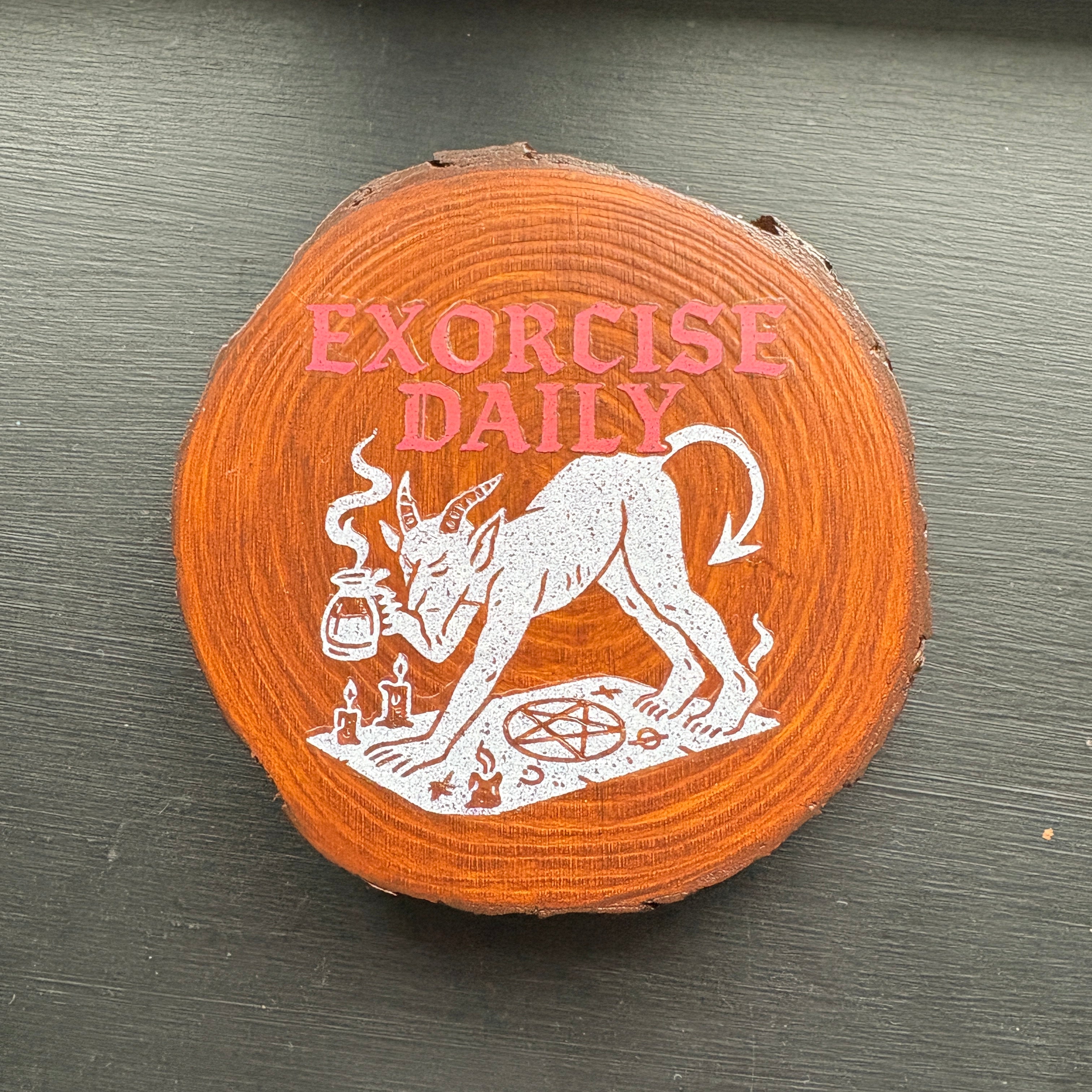 Handmade Gothic Printed Coasters | Natural Pine Wood | Unique Dark Humour Design