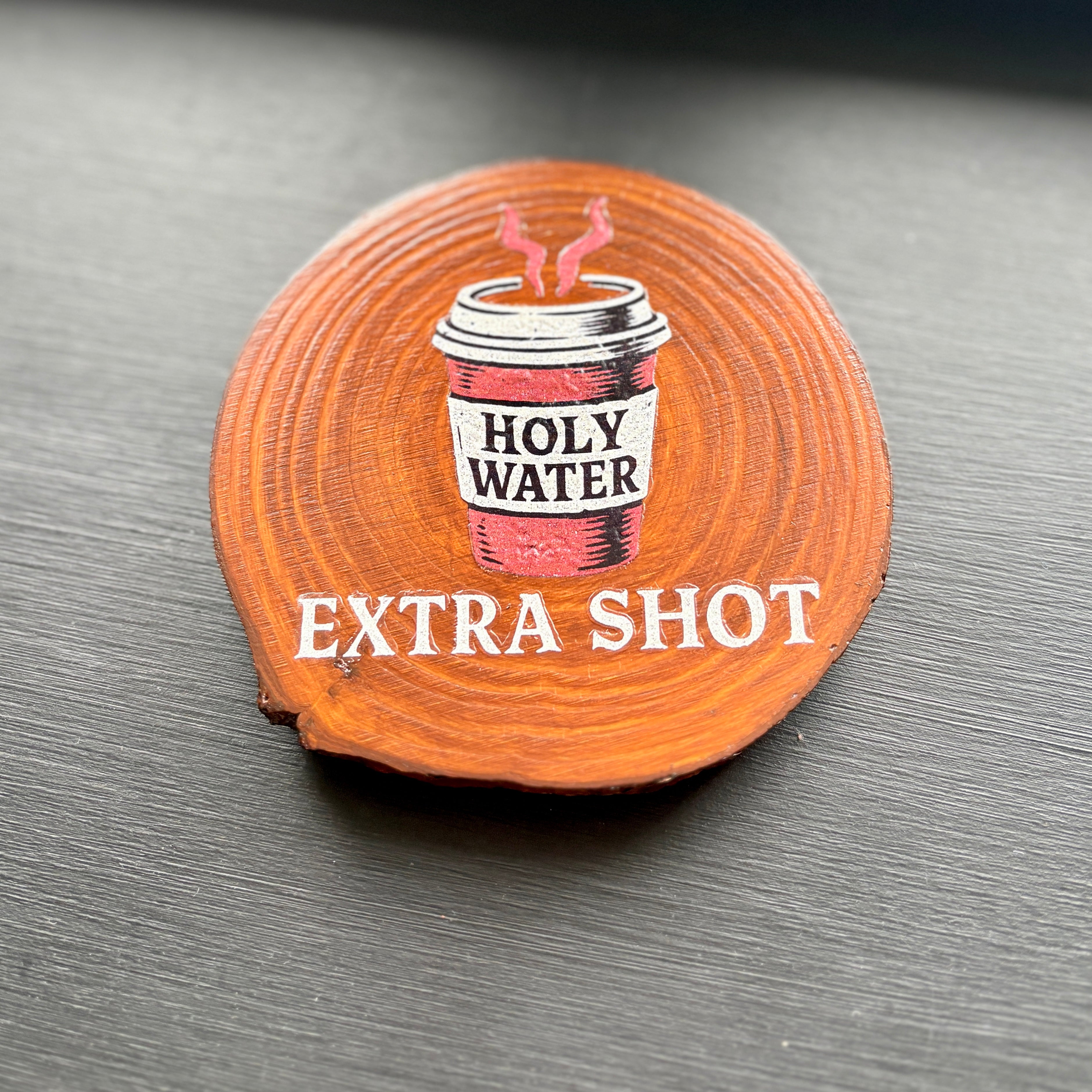 Handmade Gothic Printed Coasters | Natural Pine Wood | Unique Dark Humour Design