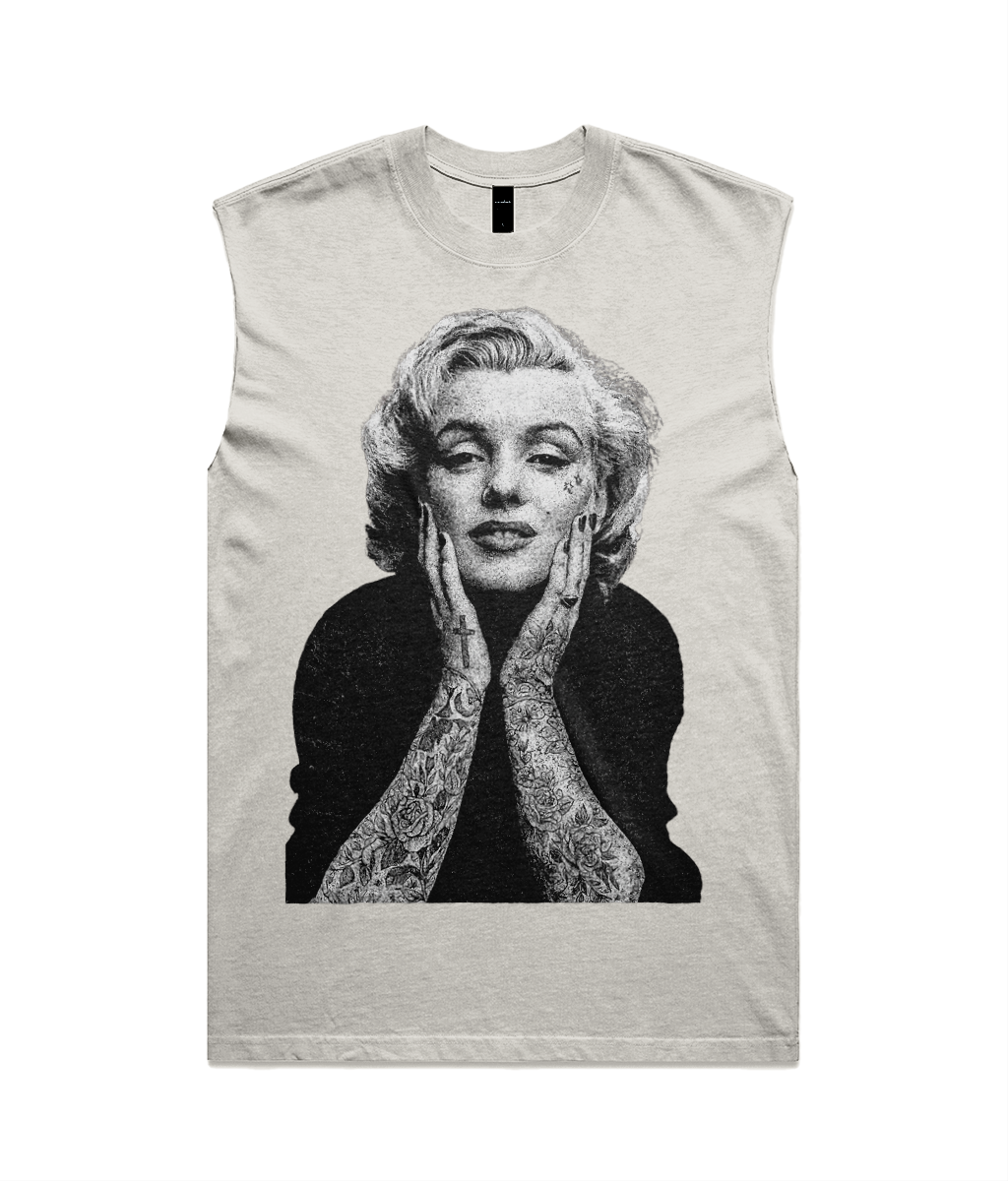 Tattooed Marilyn Monroe Oversized Sleeveless Tank – 100% Cotton Boxy Fit