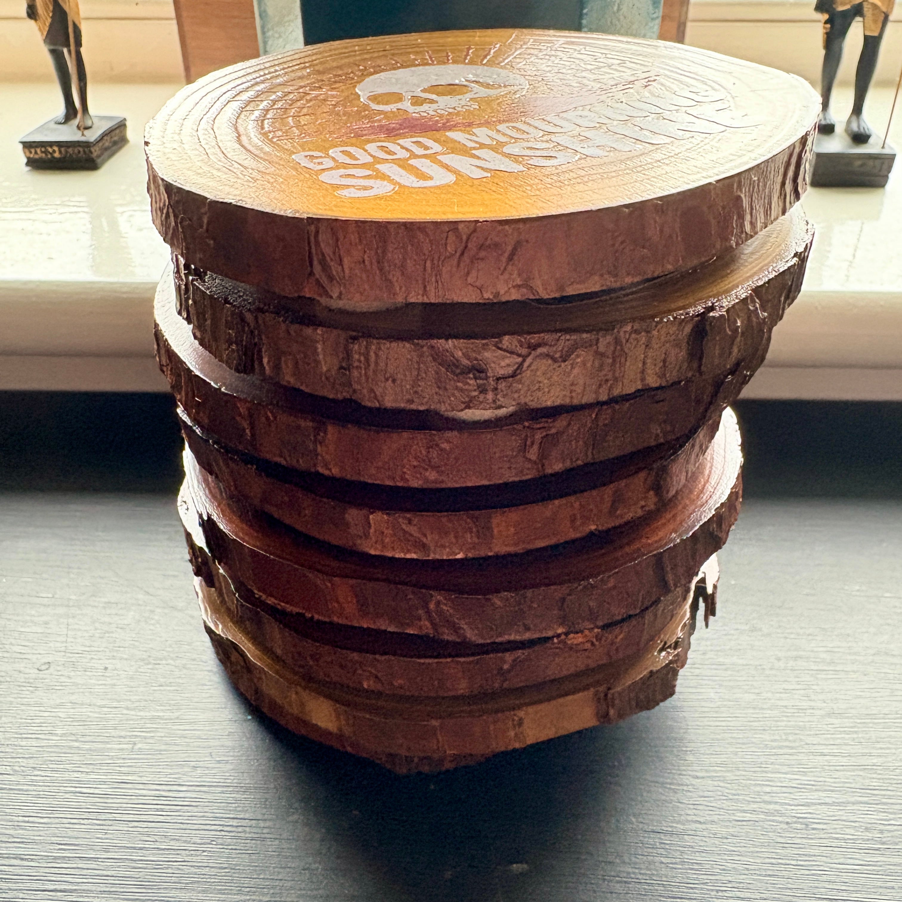 Handmade Gothic Printed Coasters | Natural Pine Wood | Unique Dark Humour Design